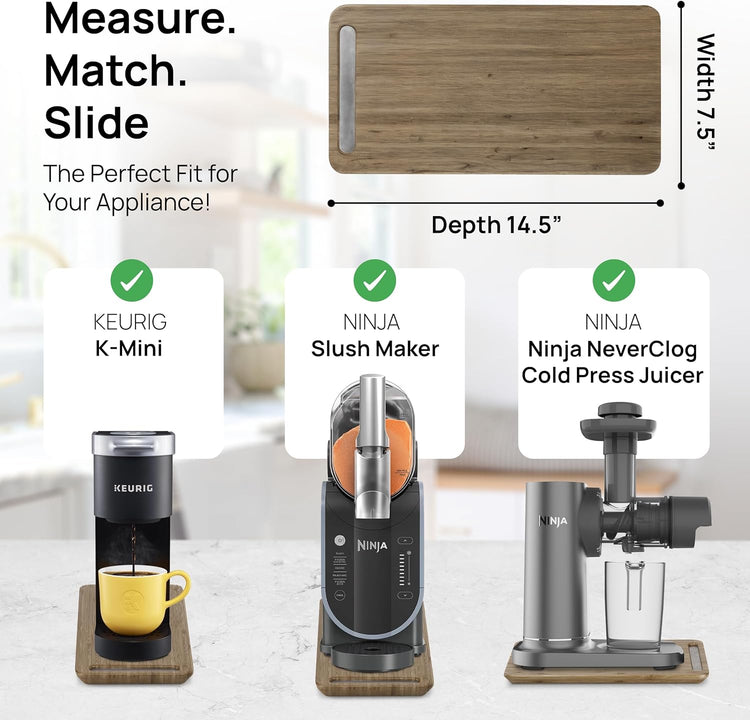 Ibyx Elegant Sliding Tray for Your Coffee Maker & Heavy Kitchen Appliances - Sturdy, Slides Easily from Under The Cabinet (Brown, 7.5βW x 14.5βD)