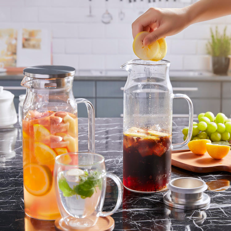 2 Pack 1.6 Liter 54 oz Glass Pitcher with Lid and Handle (2 Count)