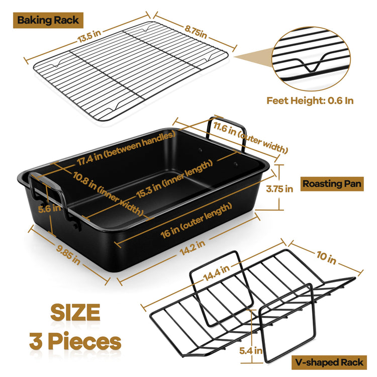 16" Roaster Roasting Pan with Baking Rack and V