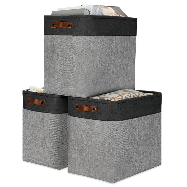 Grey Storage Baskets for Organizing 3 Pack Fabric Shelf Baskets for Gifts Empty Large Storage Organizer for Closet (3 Count)
