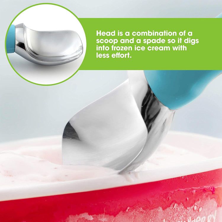 Spring Chef Stainless Steel Ice Cream Scoop with Soft Grip Handle - Heavy Duty Ice Cream Scooper for Frozen Yogurt, Gelato, Sundae, Melon, Sundae - Dishwasher Safe Premium Kitchen Tool - Aqua Sky