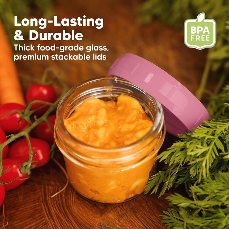 KeaBabies 12pk 4oz Glass Baby Food Containers with Lids - Leak-Proof, Microwavable Small Glass Jars, Baby Purees & Toddler Snack Storage Containers, BPA-Free, Dishwasher & Freezer Safe (Kea)