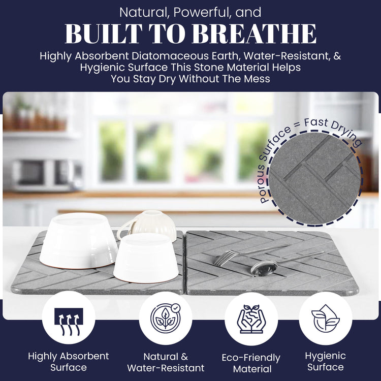 Folding Stone Dish Drying Mat for Kitchen Counter 23"x15"