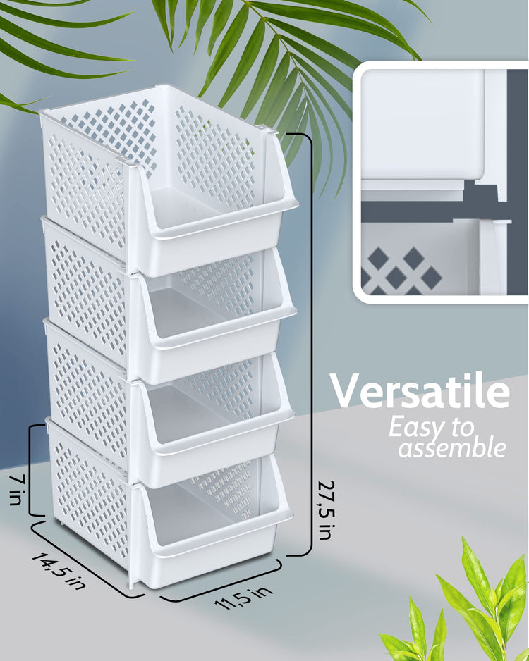 Stackable Storage Bins Open Front for Pantry Storage (4 Count)