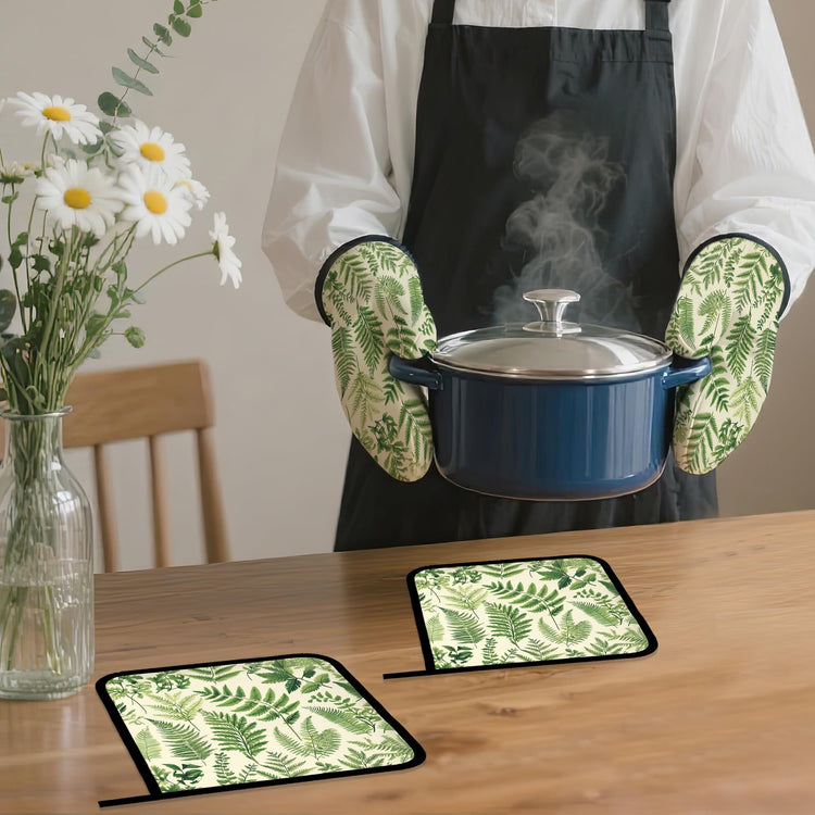 Fern Herbs Oven Mitts and Pot Holders Set (4 Count)
