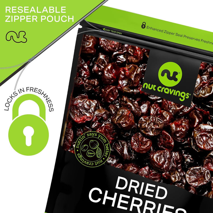 NUT CRAVINGS - Sun Dried Sour Tart Cherries, Lightly Sweetened (80oz, 5 LB) Bulk Dry Fruits Packed Fresh in Resealable Bag - Sweet Healthy Snack, Naturally Grown, Vegan, Kosher