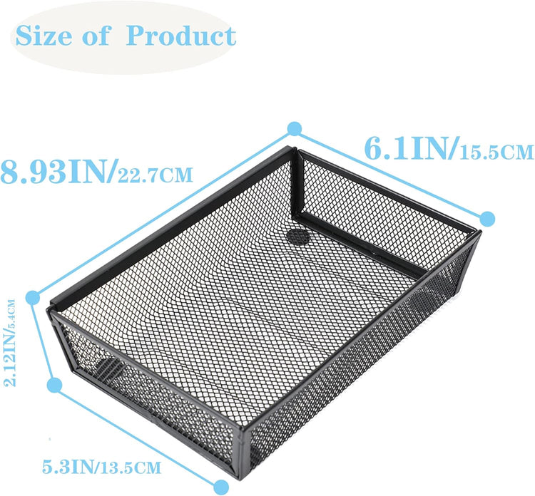 Mesh Tray Kitchen Drawer Utensil Cutlery Tray Office Supplies with Inter-locking Arm Drawer Dividers Organizer for Silverware, Flatware, Home,Office, School,Bedroom(9"X6"4pack) Black