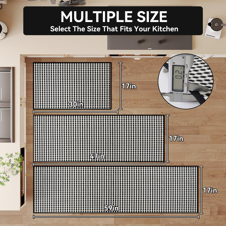 Kitchen Rugs Kitchen Mats for Floor Non Slip Washable Black 17" x47 (5.54 Sq Ft)