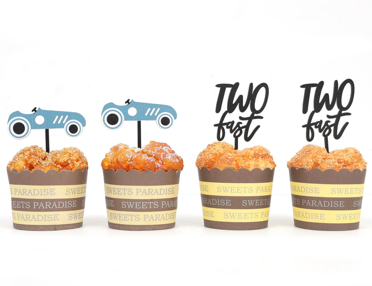 Wooden Two Fast Birthday Cupcake Topper