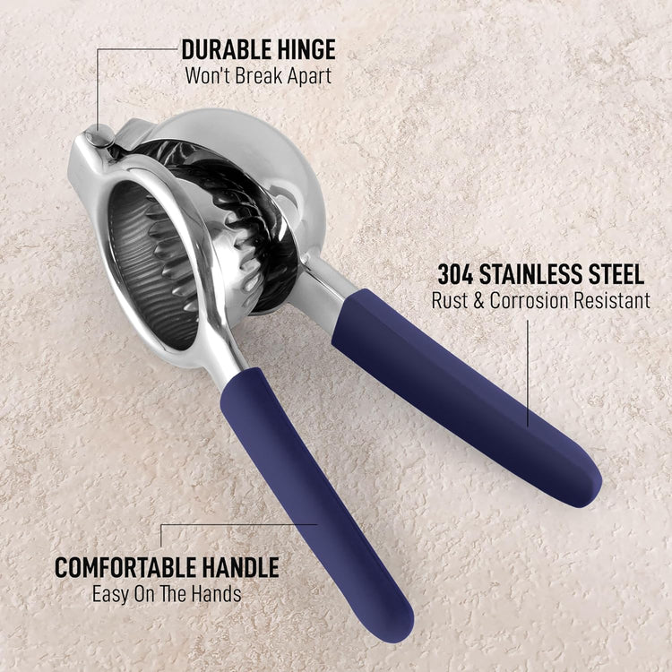 Zulay Lemon Squeezer Stainless Steel with Premium Heavy Duty Solid Metal Squeezer Bowl and Food Grade Silicone Handles - Large Manual Citrus Press Juicer and Lime Squeezer Stainless Steel (Navy)