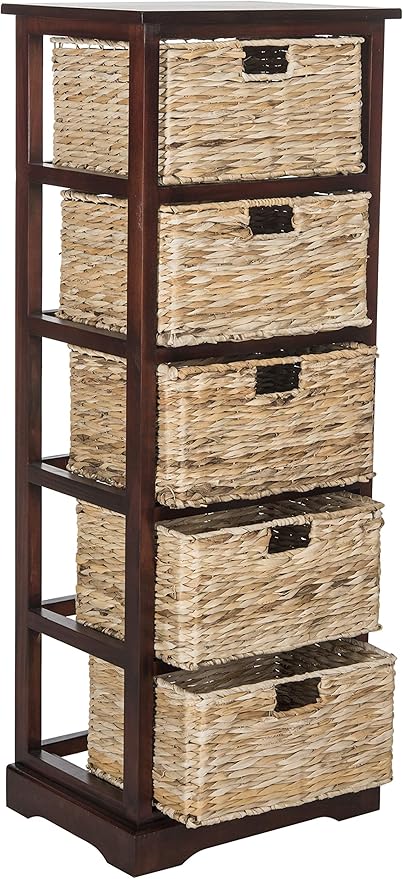 SAFAVIEH Home Collection Vedette Cherry 5-Drawer Wicker Basket Storage Tower (Fully Assembled)