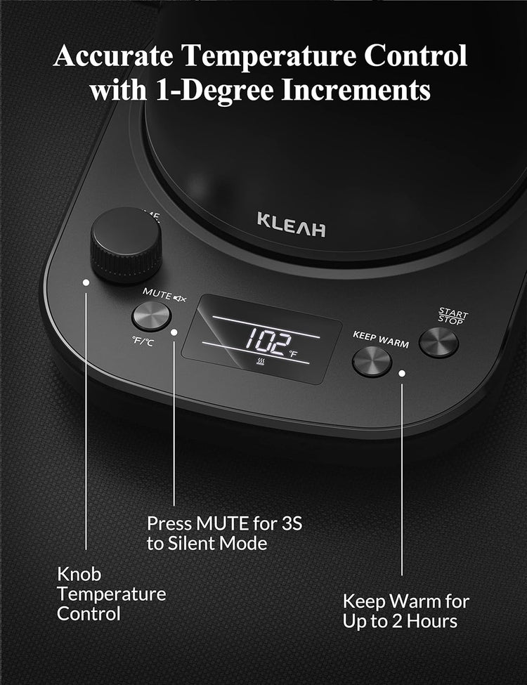 KLEAH Gooseneck Electric Kettle with Temperature Control - 0.8L Automatic Shut Off Tea & Coffee Kettle, Hot Water Boiler Pour Over Coffee Kettle, 1200W Quick Heating Keep Warm, Black