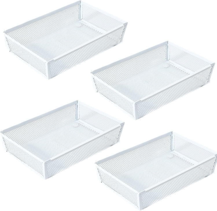 Mesh Tray Kitchen Drawer Utensil Cutlery Tray Office Supplies with Inter-locking Arm Drawer Dividers Organizer for Silverware, Flatware, Home,Office, School,Bedroom(9"X6"4pack) White