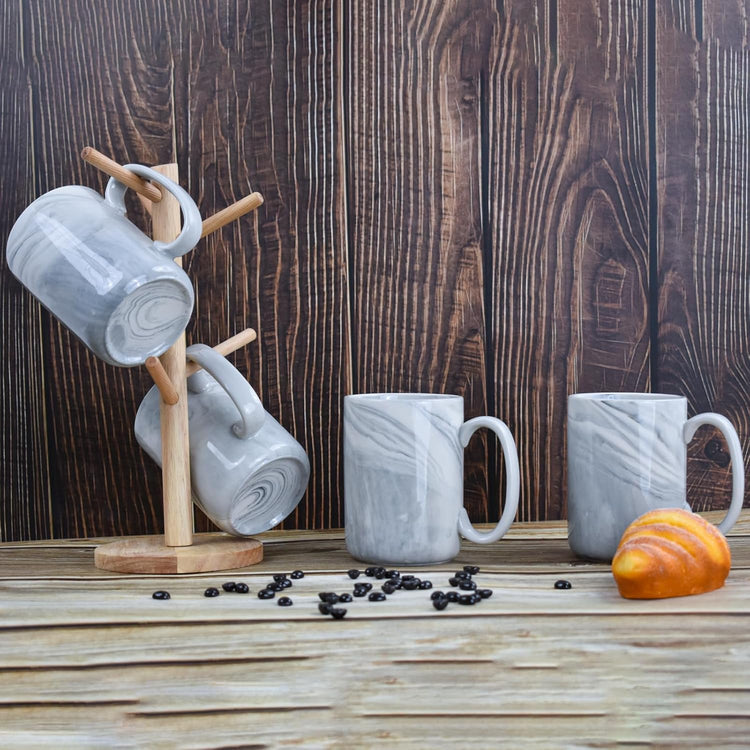 Coffee Mugs Set of 4,16 OZ Large Marble Ceramic Tea Cups with Big Handle,Bulk Grey Marble Mugs Set for Latte, Beer,Cappuccino,Microwave Dishwasher Safe Cup for Men Women Gift