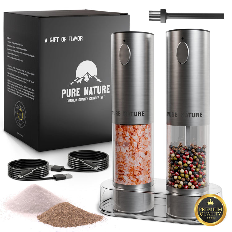 Electric Rechargeable Salt and Pepper Grinder Set with Tray