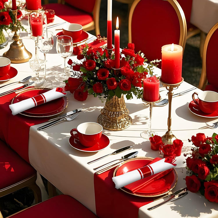 400PCS Pre Rolled Red Plastic Silverware Sets - Heavy Duty Red Cutlery - Include 100 Pack Wrapped Disposable Utensils with Napkins for Parties & Dinners & Weddings