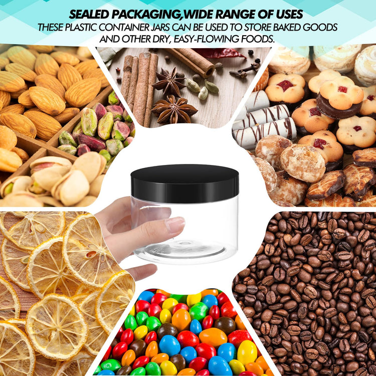 6 Pack 10 oz Plastic Jars Containers with Lids Wide