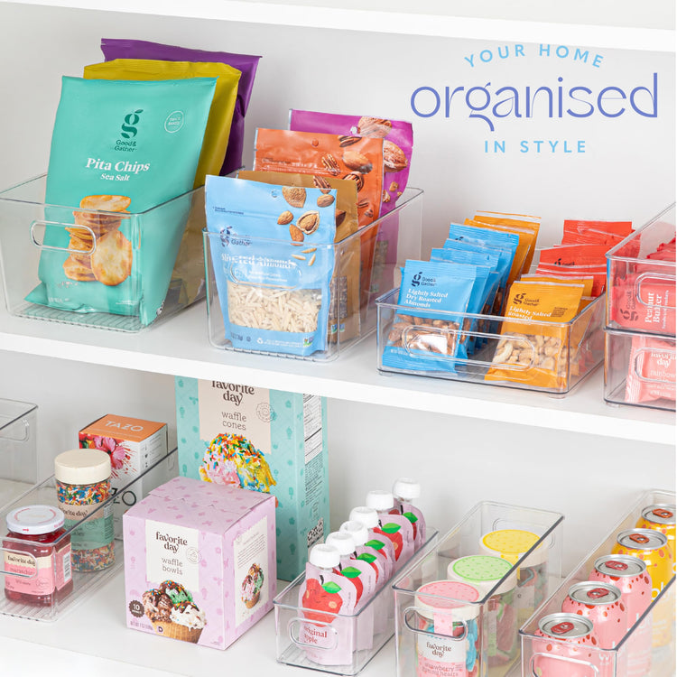 Plastic Food Storage 8 Pack Clear Container Bin with Handles for Organizing Kitchen (8 Count)