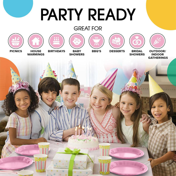 Exquisite Party Solids Pink Plastic Plates For Party 7" Pink Disposable Plates Heavy Duty Supplies 100 Pcs Plastic Dinnerware Sets Heavy Duty 350 GSM Disposable Dinnerware Set