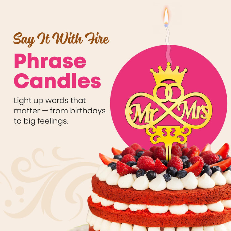 Mr and Mrs Reusable Gold Romantic Cake Candle