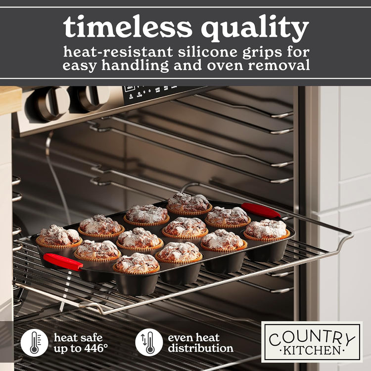Country Kitchen Nonstick Stackable Bakeware Set - Heavy Duty, Durable, Easy Release Baking Set, Red, 10 Pcs