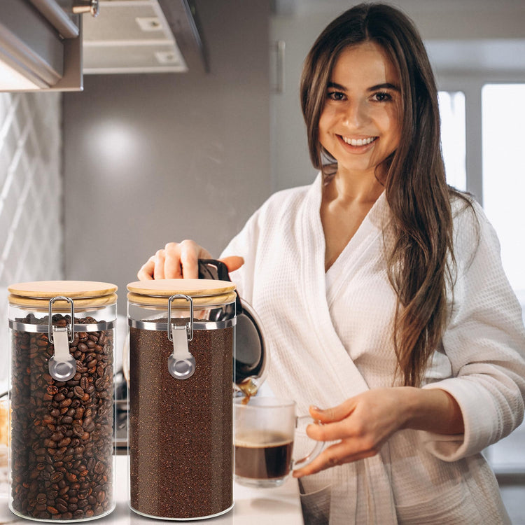 Glass Coffee Canister Coffee Containers for Ground Coffee Coffee Bean Storage Airtight Seal with Locking Clamp