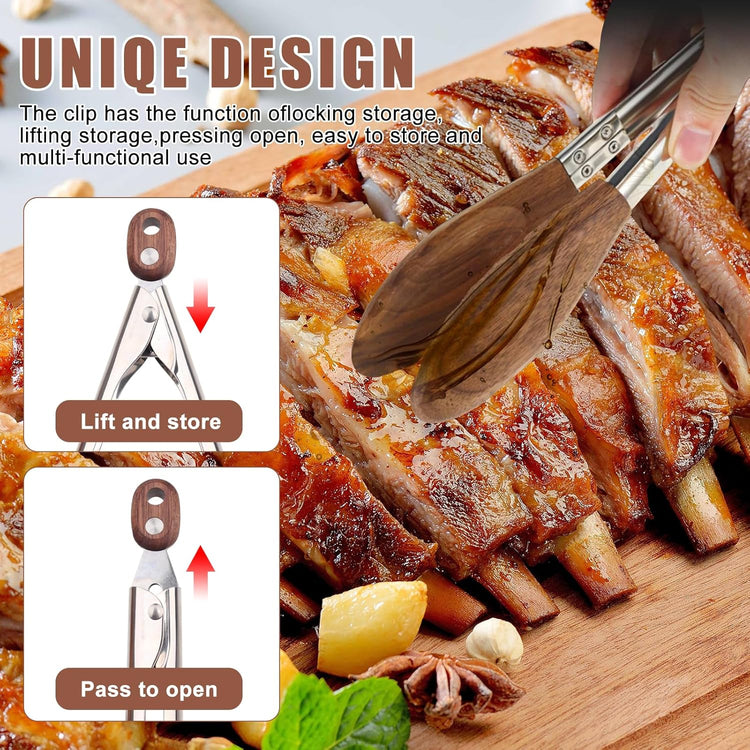 2-pcsTongs for Cooking with Wooden Tips - Nonstick Cooking Tongs & Salad Tongs for Blooming Food,Cooking, BBQ and Tossing Salad - Made of Natural Walnut Wood,Long Style15inch Short Style 11.4inch