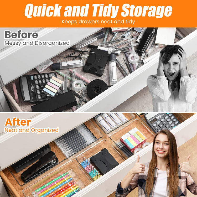 18 Pcs Large Size Clear Drawer Organizer Set (18 Count)
