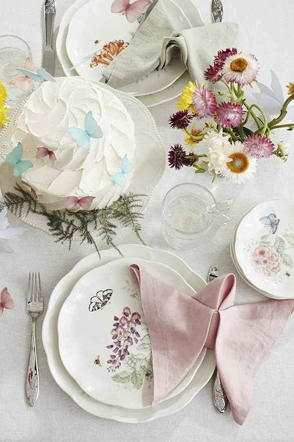 Lenox Silverware Set For 12, Butterfly Meadow 65-Piece Flatware Set, Service For 12, 18/10 Stainless Steel, Dishwasher Safe, Butterfly and Flower Motif, Includes Serving Utensils (Silver, 65 Piece)