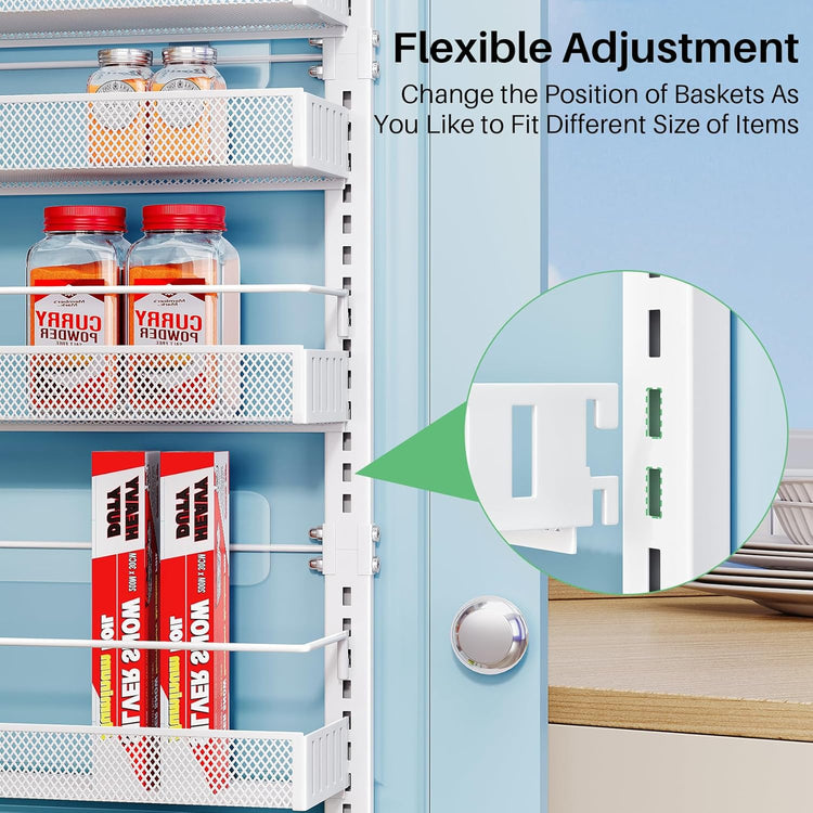 Over the Door Pantry Organizer - 8 Tier Adjustable Hanging Door Spice Rack, Large Capacity for Kitchen Pantry Storage (White)