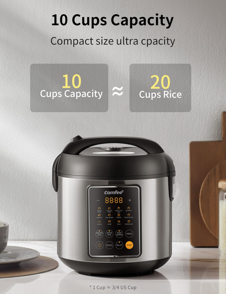 14-in-1 Rice Cooker, Stainless Steel, 10-Cups Uncooked Rice