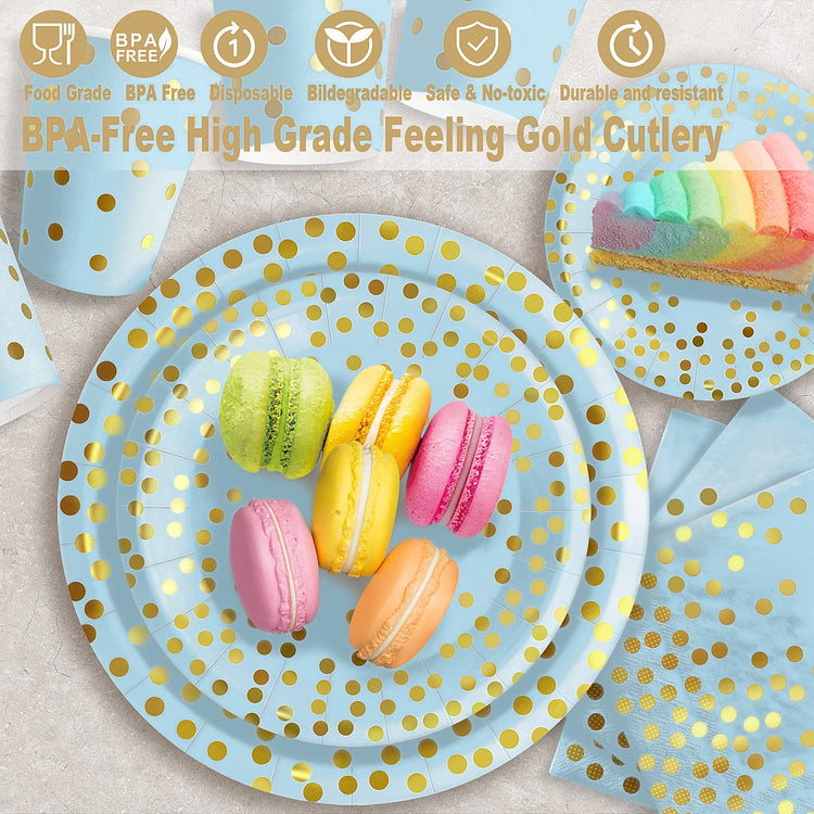 Blue Gold Paper Plates Set (50 Count)
