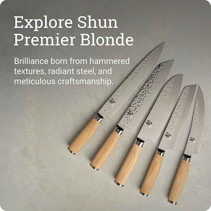 Shun Premier Blonde 7" Santoku Knife, Handcrafted and Hand-Sharpened Japanese All Purpose Knife, VG-MAX Core with Damascus Stainless Steel Cladding, Pakkawood Handle, Versatile Japanese Cutting Tool