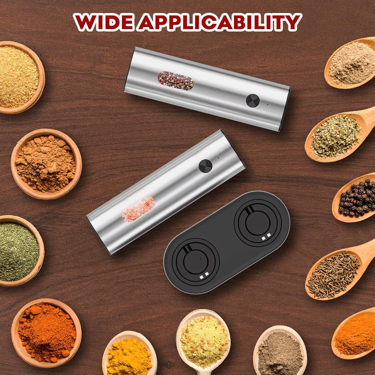 Electric Salt and Pepper Grinder Set: Automatic Rechargeable Salt and Pepper Shakers with USB Charging Base, Adjustable Coarseness, 110ml Large Capacity, Stainless Steel Pepper Grinder for Kitchen