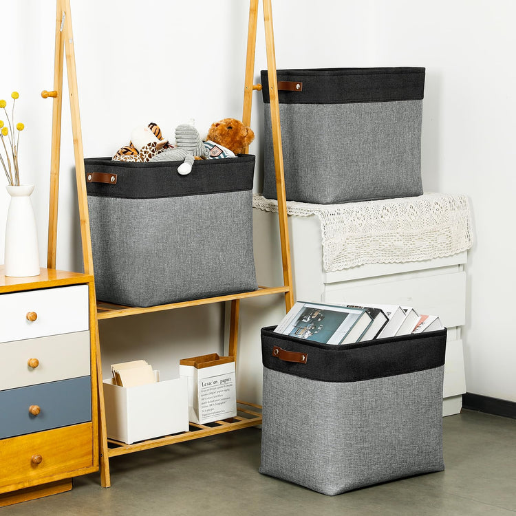 Grey Storage Baskets for Organizing 3 Pack Fabric Shelf Baskets for Gifts Empty Large Storage Organizer for Closet (3 Count)