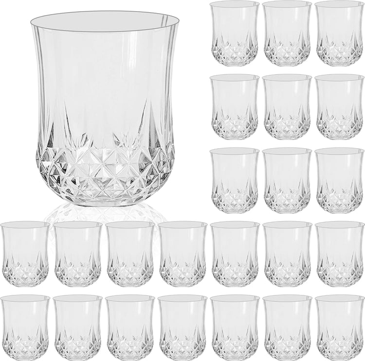 24 PCS Transparent Stemless Wine Glasses,Plastic Reusable Cups 9OZ Vintage Drinking Glasses Tumblers for Whisky, Beer, Juice, Beverages, Cocktai