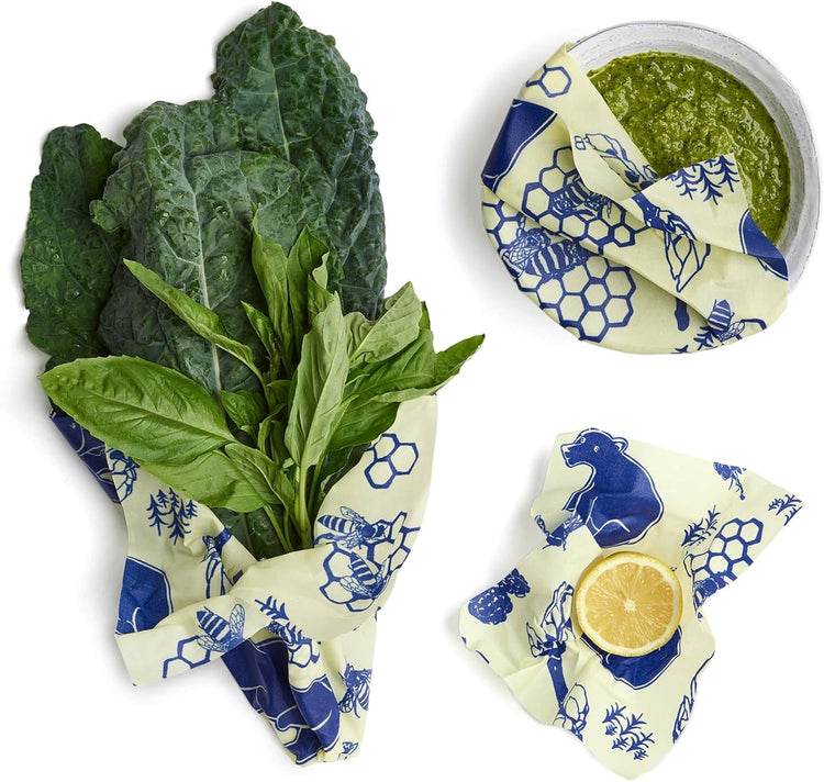 Bee's Wrap Beeswax Wraps for Food - Bees + Bears 3 Pack (S, M, L) Made in USA Reusable & Organic Food Wraps, Sandwich Wrap & Bowl Covers - Eco-Friendly Alternative to Aluminum Foil & Plastic Wrap