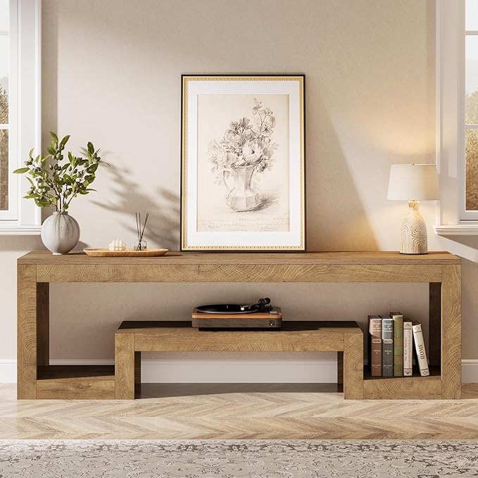 Tribesigns 63-Inch TV Stand for 55/60/65/75-Inch TVs, Farmhouse Entertainment Center with Open Storage Shelves, Wood Television Console for Living Room, Bedroom