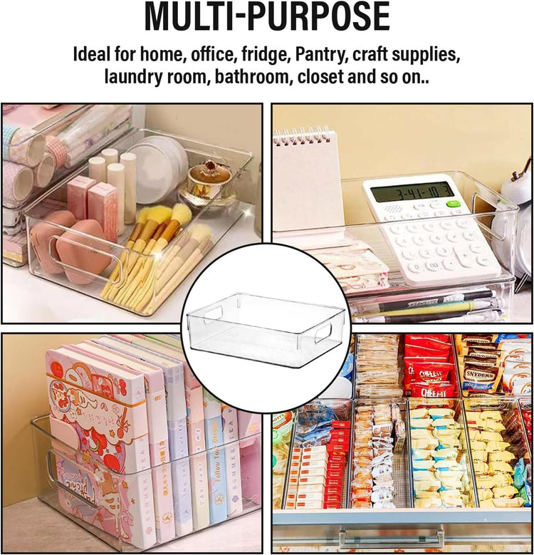 Clear Plastic Storage Bins, Pantry Organizers and Storage or Kitchen Organization and Storage Containers Bins for Organizing, Fridge, Freezer, Bathroom, Pantries, Refrigerator, Cabinet Organizer Bin