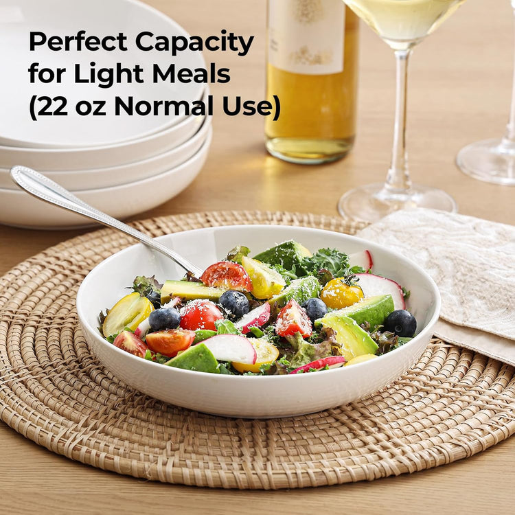 Y YHY Pasta Bowls, 27 Ounces Salad Bowls, Ceramic Serving Bowl Set of 4, 7.8 Inch Porcelain Pastes for Serving Dinner and Salad,Wide and Shallow Bowls Set, Microwave and Dishwasher Safe, White