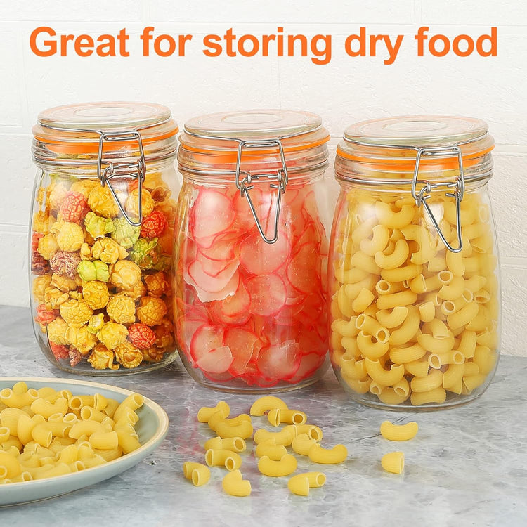 DANALLAN Wide Mouth Mason Jars, 4Pcs 32 oz Glass Jars with Airtight Lid Large Mason Canning Jars Clear Storage Canister Jars with Measurement Marks for Canning Flour Jam Jelly Coffee Sugar Beans