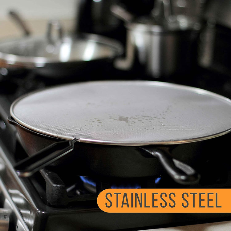 U.S. Kitchen Supply 4-Piece Stainless Steel Splatter Guard Set (13", 11.5", 10",8”) Fine Mesh Cover, Grease & Oil, Splatter Screen for Frying Pan, Cooking Pots, with Comfort Grip Handles