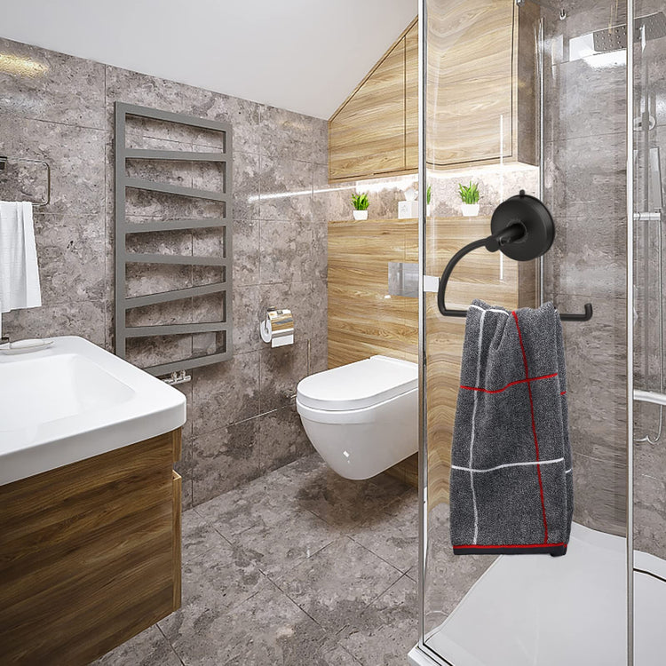 Suction Cup Hand Towel Ring Black Hand Towel Holder for Bathroom Wall SUS 304 Stainless Steel Kitchen Towel Hanger