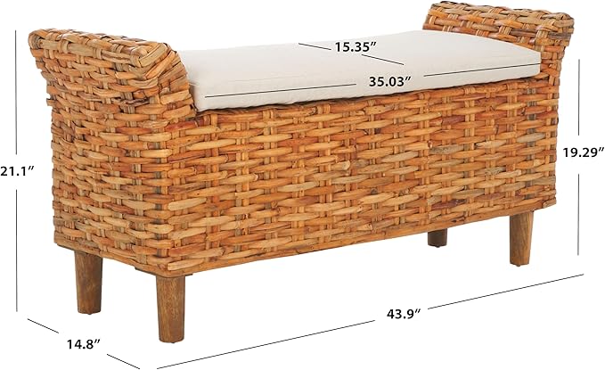 SAFAVIEH Home Collection – Palermo Natural Woven Accent Bench with Cushioned Seat, Transitional Organic Bench for Bedroom, Entryway or Living Room (FOX6533B)
