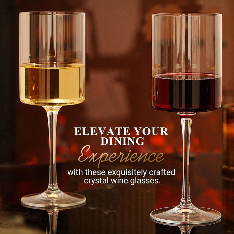 MICHLEY Square Crystal Wine Glasses Set of 4-15.5 oz large Long Stem Glassware Red/White Glasses Drinkware Perfect Gifts for Women, Wedding,Birthday Decorations