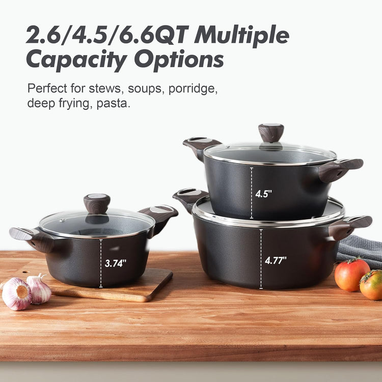 SENSARTE Nonstick Stock Pot with Lid, 2.6/4.5/6.6 QT Soup Pot Casserole Pot, Healthy Pasta Pot, Large Deep Cooking Pot, Big Sauce Pot Stew Pot, Induction Compatible, PFOA PFOS APEO Free, Black - Nestoria