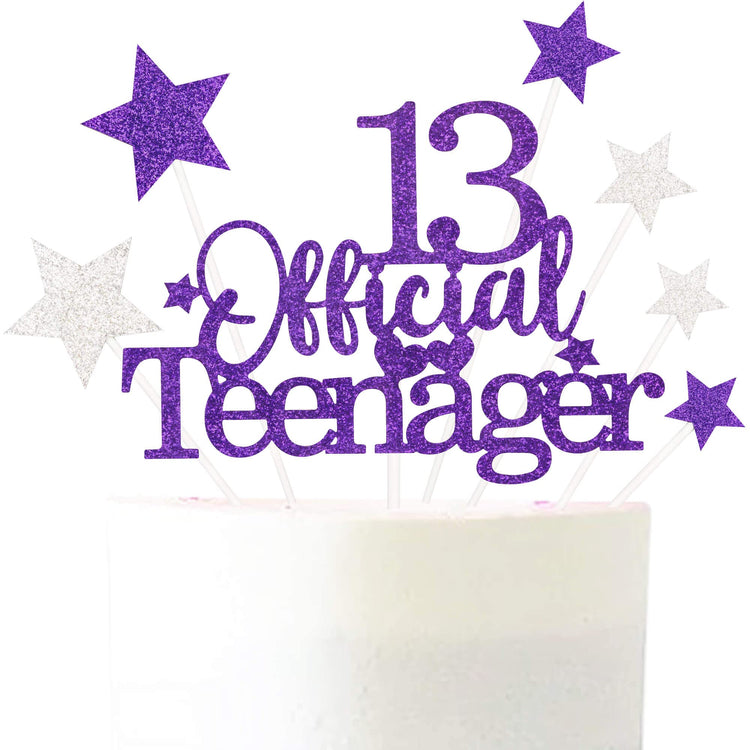 Purple Silver 13th Birthday Cake Topper with Glittery Stars (7 Count)