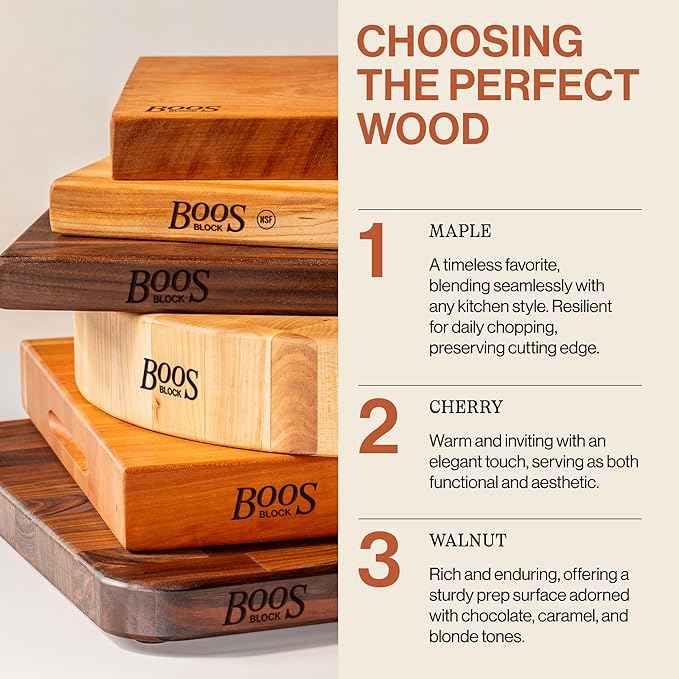 John Boos B Series Square Wooden Walnut Cutting Board 12”x12” – 1.5” Thick, 5-lb Non-Reversible Butcher Block with Stainless Steel Bun Feet & Edge-Grain