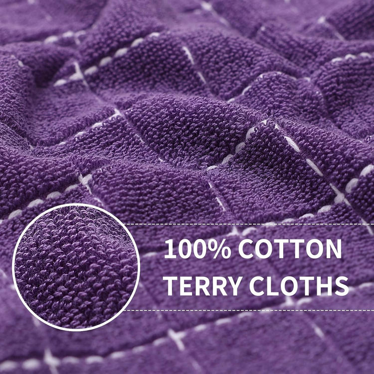 Homaxy 100% Cotton Terry Kitchen Towels(Purple, 13 x 28 inches), Checkered Designed, Soft and Super Absorbent Dish Towels, 8 Pack