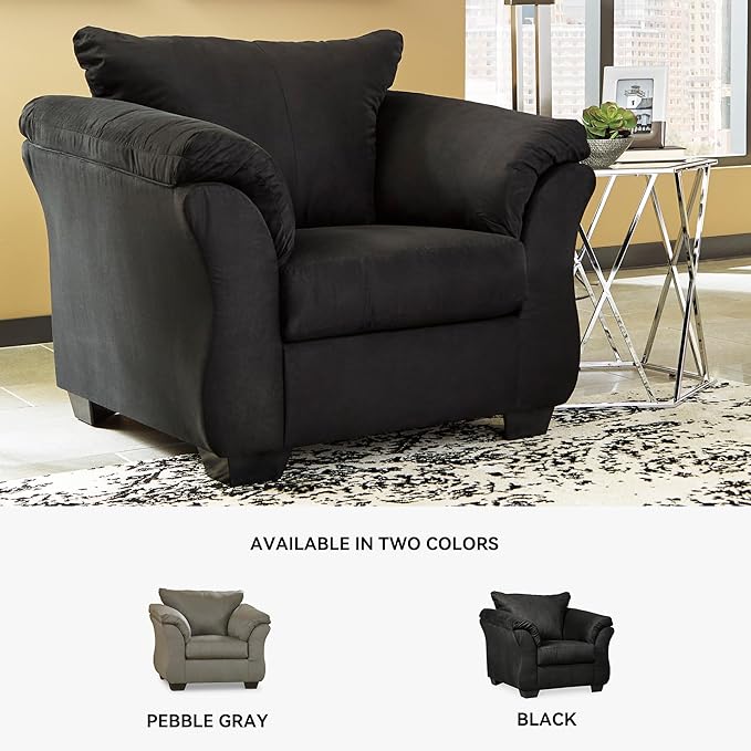 Signature Design by Ashley Darcy Casual Plush Chair, Pillow Top Armrests, Contemporary Style, Loose Seat Cushions, Soft Fabric Upholstery, Flared Arms, Black